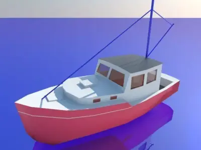 BOAT low poly fishing on water Low-poly 3D model
