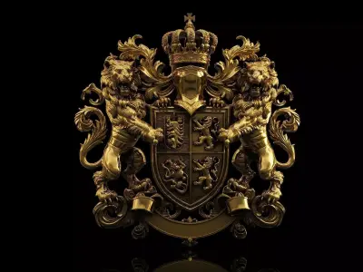 Coat of arms pendant sculpture jewelry with lions and a shield 3D print model