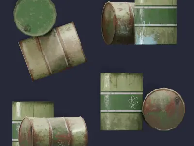 Barrels three rusty Low-poly 3D model