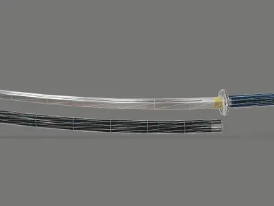 PBR Katana Japanese Sword Blue Low-poly 3D model