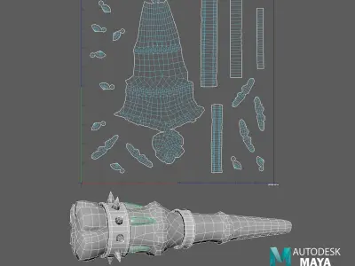 Spiked orc war club Low-poly 3D model Low-poly 3D model