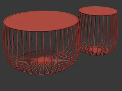 Gold Round Industrial Wire Coffee Table 3D model