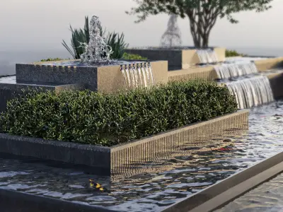 Landscaping Figure with Plants Waterfalls and Fish 2 3D model