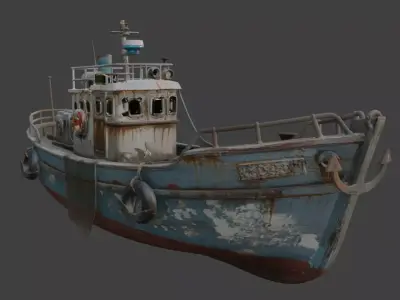 Abandoned Fishing Trawler Boat PBR 3D Model 3D model