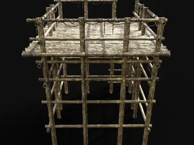 BAMBOO PLATFORM PIER LOG JUNGLE PORT CONSTRUCTION WATCHTOWER Low-poly 3D model