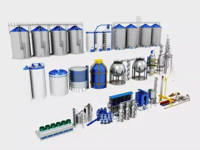 Industrial Factory Infrastructure And Storage Silo Collection 3D model