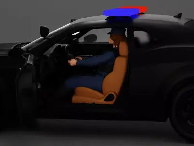 Focused officer in uniform driving seated holding steering wheel 3D print model