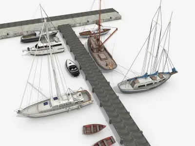 Big Piers with Sailboats v1 3D model