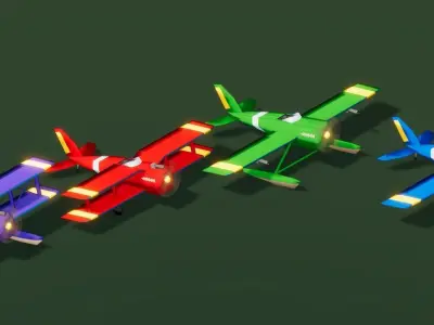 Modular Low poly airplanes pack Low-poly 3D model
