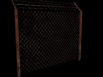 Fence with barbed wire Low-poly 3D model