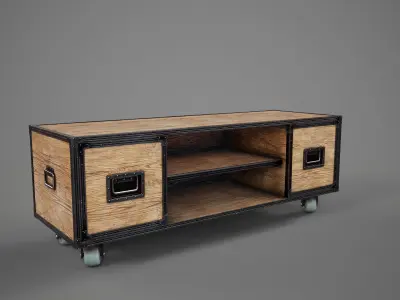 Sideboard PBR Game Ready industrial style tv stand on wheels Low-poly 3D model
