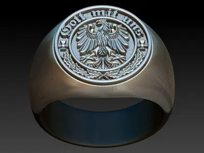 GOTT MIT UNS RING EAGLE GERMAN COAT OF ARMS JEWELRY 3D print model