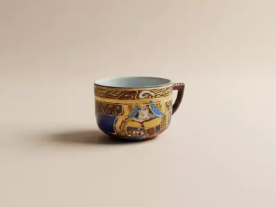 Vintage Qajar Persian Tea Cup  Hand Painted PBR Porcelain 3D model