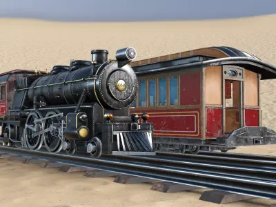 train locomotive wagon wild west Low-poly 3D model