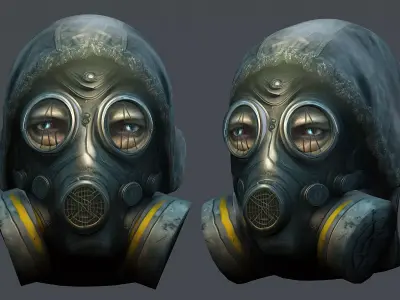 Gas mask helmet 3d model military combat fantasy cyborg  Low-poly 3D model
