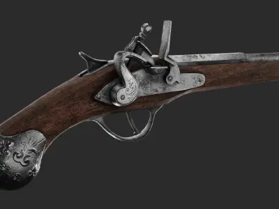 Flintlock Pistol Low-poly 3D model 2