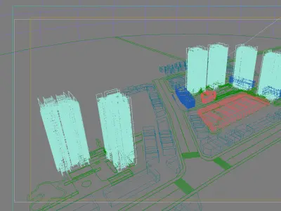 Architecture residential complex with tall buildings and area 3D model