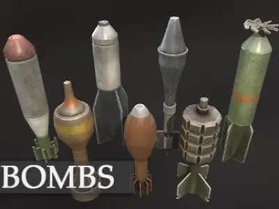 Stylized bombs pack Low-poly 3D model