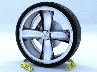 ORTAS CAR RIM 49 GAME READY RIM TIRE AND DISC 3D model
