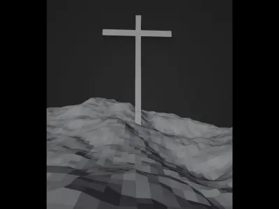 A Cross on a grassy hill 3D model