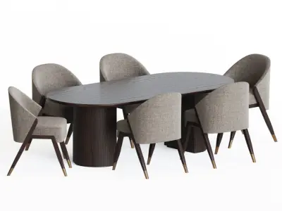 Dining Set oval table and chairs 3D model