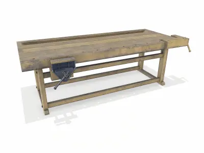 Old Wooden Workbench Low-poly PBR Low-poly 3D model