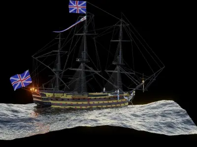 English Warship 16th century  3D model