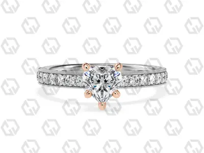 Ring 21Heart shape milgrain pave set with Gems 3D print model