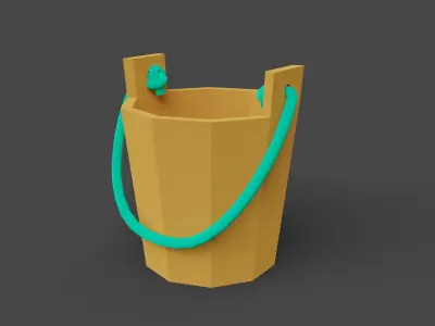 Wooden Bucket with Rope Handle Low-poly 3D model