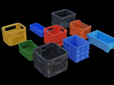 Plastic Crates Pack Low-poly 3D model