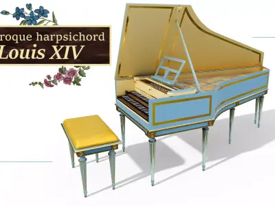 Baroque Harpsichord Louis XIV Low-poly 3D model