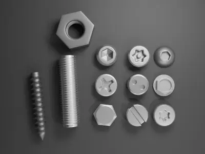 Low Poly Nuts and Bolts  3D model Low-poly 3D model