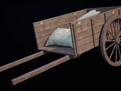Wooden Cart Gameready PBR Low-poly 3D model