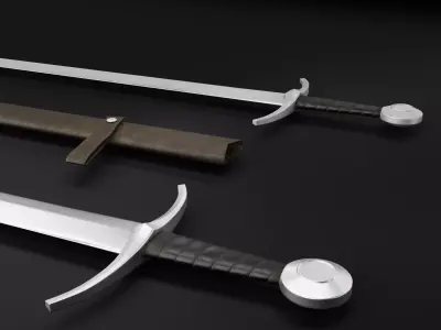 Medieval Sword 04 low poly plus old texture and sheath UE Low-poly 3D model