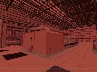 Thermal power plant - turbine generator unit building 3D model