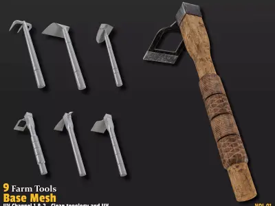 9 Farm Tools Base Mesh-VOL01 Low-poly 3D model