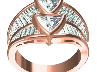 Antique Double Trillion Baguette Setting Ring 3D print model