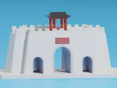 Chinese City Gate and Pavilion 3D model