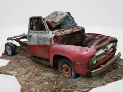Old truck hit by tree 3D model