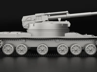 Object 327 Puck self-propelled artillery high-poly rigged 3D model