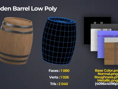 Wooden Barrel Low-poly 3D model