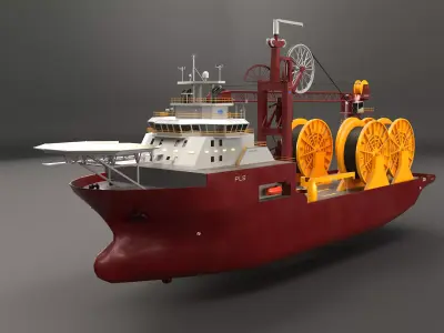 Offshore Pipe Layer Vessel - PBR Subsea Construction Ship Low-poly 3D model