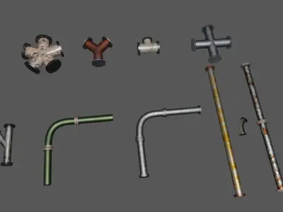 Pipe Collection two metal rods Low-poly 3D model
