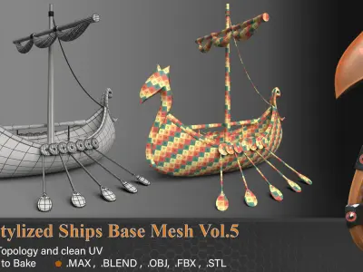20 Stylized Ships Base Mesh vol-05 3D model