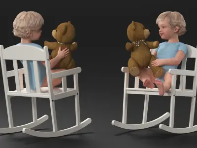 Child with Teddy Bear on Rocking Chair 3D model