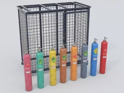 8-types of Old Industrial Gas Cylinders  Low-poly 3D model