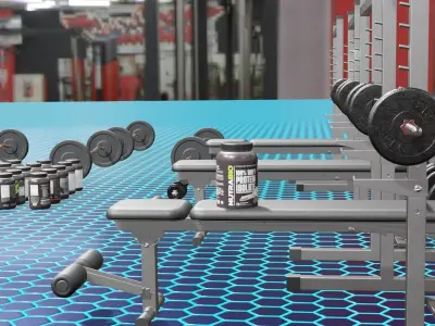 full gym with supplements blender project Low-poly 3D model
