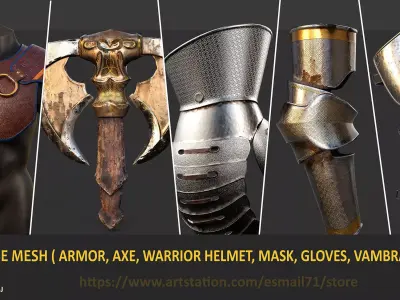 377 BASE MESH  - ARMOR - MASK - GLOVES - VAMBRACE - LEG Low-poly 3D model