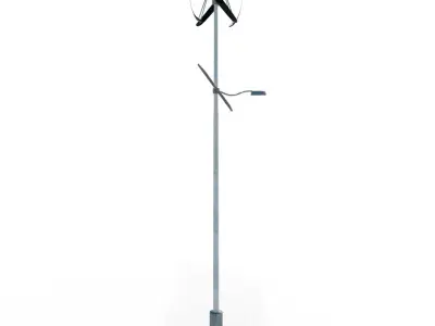 votovoltaic and wind power hybrid eletric pole power plant Low-poly 3D model