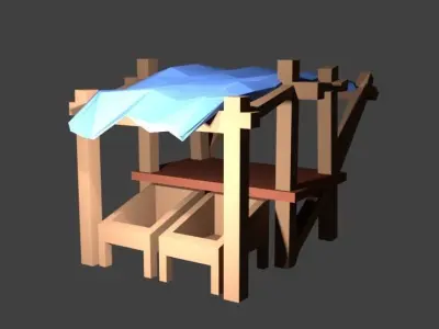 Low poly Market wooden structure with roof Low-poly 3D model